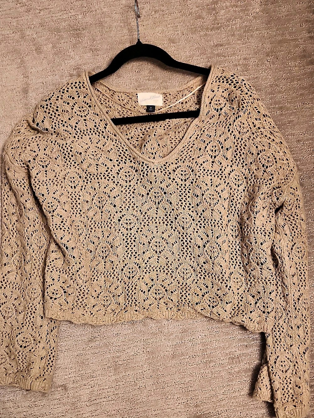 Universal Thread Floral Crochet V-Neck in Brown Medium Like New